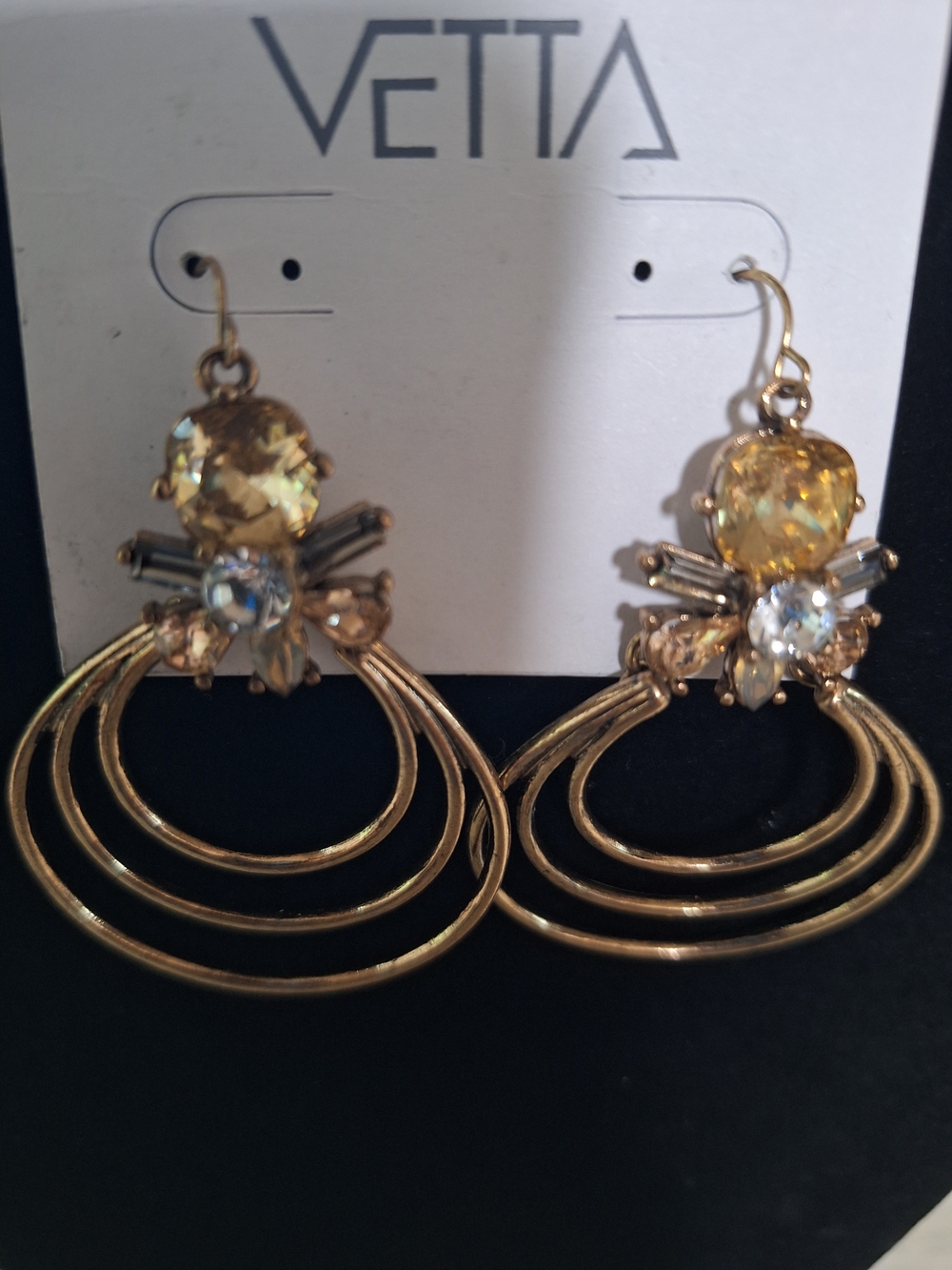 VETTA Gold-Tone Hoop Earrings with Yellow and Clear Crystals